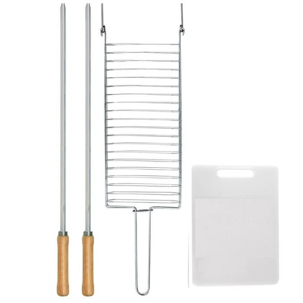 Imagem de Kit Preparo Churrasco 4Pcs Churrasqueira Grelha Espeto 55Cm