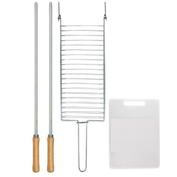 Imagem de Kit Preparo Churrasco 4Pcs Churrasqueira Grelha Espeto 65Cm