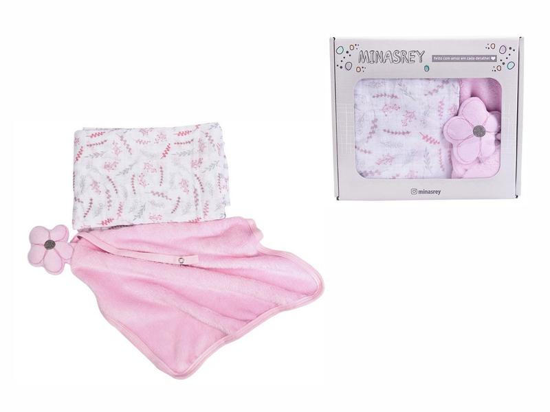 Imagem de Kit Presente Bebe Naninha e Manta Soft 2 Peças Menina Flores