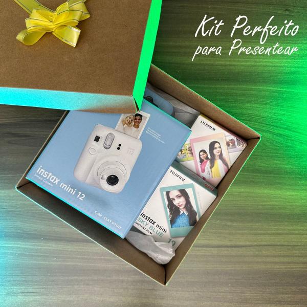 Imagem de Kit Presente Câmera Instax Mini 12 Com Filme 10 Macaron + Filme 10 Sky blue Branca