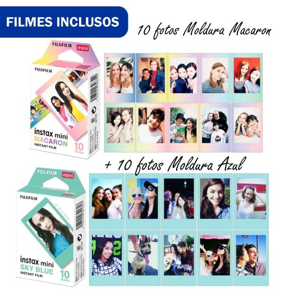 Imagem de Kit Presente Câmera Instax Mini 12 Com Filme 10 Macaron + Filme 10 Sky blue Rosa