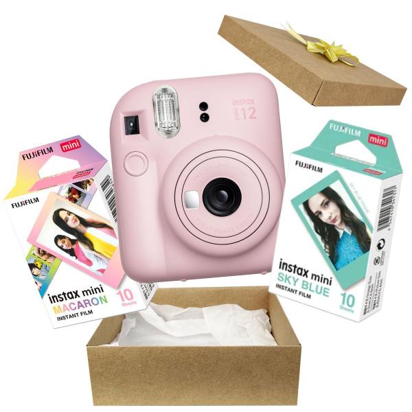 Imagem de Kit Presente Câmera Instax Mini 12 Com Filme 10 Macaron + Filme 10 Sky blue Rosa