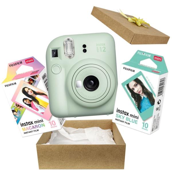 Imagem de Kit Presente Câmera Instax Mini 12 Com Filme 10 Macaron + Filme 10 Sky blue Verde