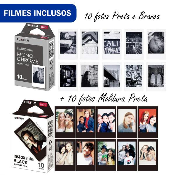 Imagem de Kit Presente Câmera Instax Mini 12 Com Filme Preto Branco + Filme Preto Azul