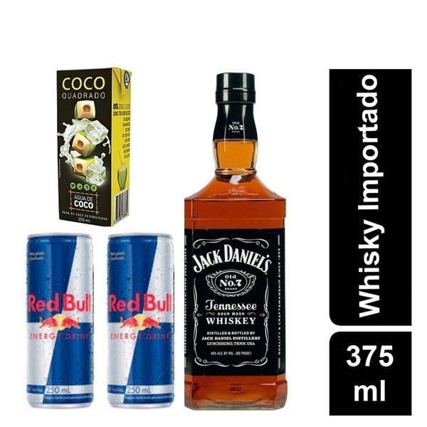 Imagem de Kit Presente Jack Daniel's 375ml + Red Bull + Agua de coco