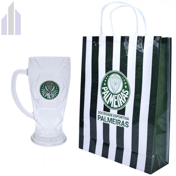 Imagem de Kit Presente Palmeiras Caneca Chopp 630ml Vidro e Sacola