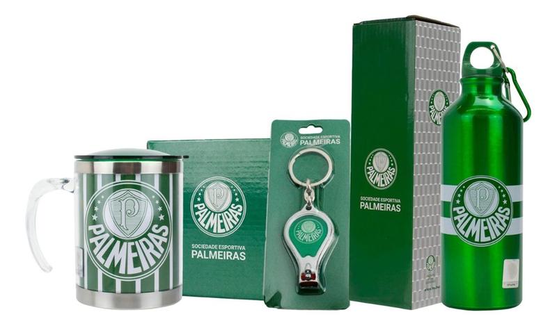 Imagem de Kit Presente Palmeiras Caneca Inox Garrafa Chaveiro Cortador