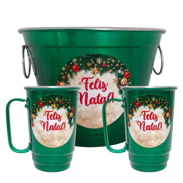 Imagem de Kit Presente Para Natal Com Balde de gelo e Caneca de Alumínio Personalizado Feliz Natal