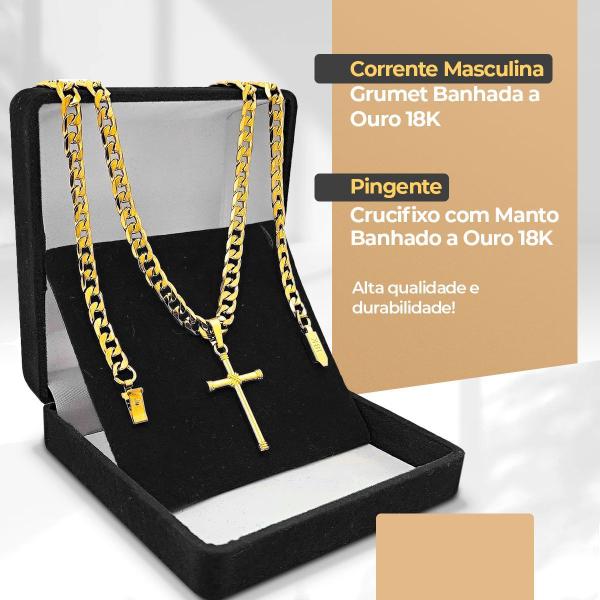 Imagem de Kit Presente Relogio banhado masculino + cordão + oculos sol presente religioso proteção uv social ouro 