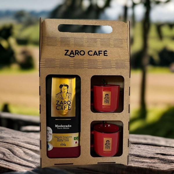 Imagem de Kit Presente Zaro Café Moderado Moído 500g + 2 Canecas Vermelhas 200ml