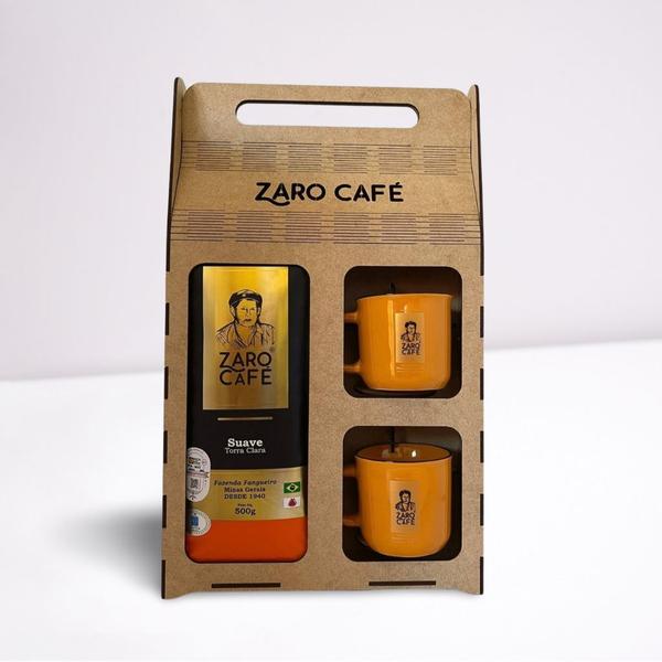 Imagem de Kit Presente Zaro Café Suave Moído 500g + 2 Canecas Laranja 200ml