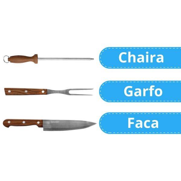 Imagem de Kit Profissional De Faca Personalizado 3 Peças P/ Churrasco