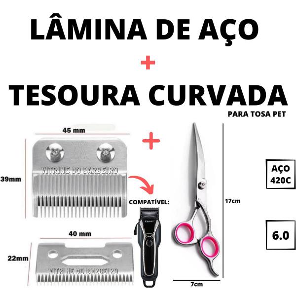 Imagem de Kit Profissional P/ Petshop Lâmina De Ferro +Tesoura Curvada