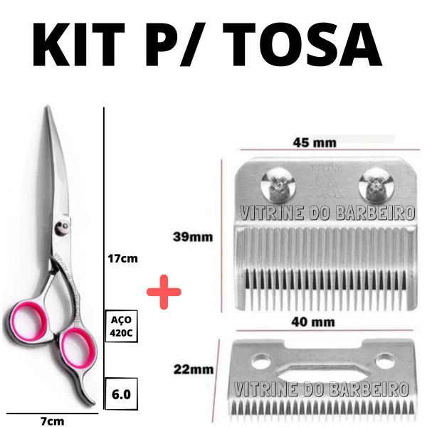 Imagem de Kit Profissional P/ Petshop tesoura Curvada+ Lâmina De Ferro