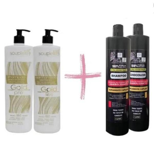 Imagem de Kit Progressiva Gold Liss 1L Souple Liss + Shampoo e Condicionador