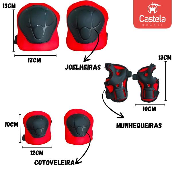 Imagem de Kit Proteção 6 Peças Patins Skate Bicicleta Vermelho Castela