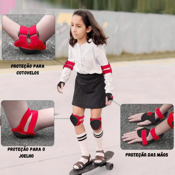 Imagem de Kit Proteção 6 Peças Patins Skate Bicicleta Vermelho Castela