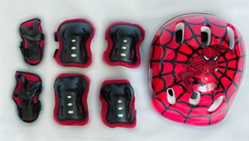 Imagem de Kit Proteção Capacete, Joelheira, Cotoveleira Homem Aranha