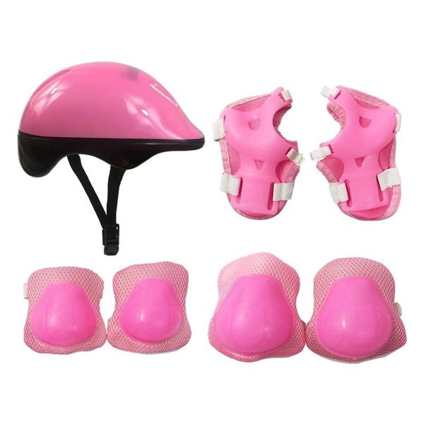 Imagem de Kit Proteção Capacete Joelheira Cotoveleira Rosa Dmtoys 5487