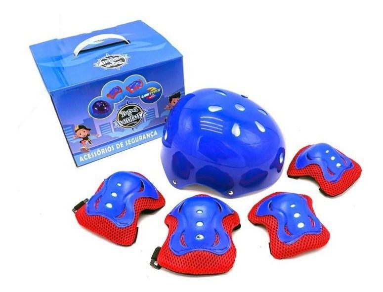 Imagem de Kit Proteção Infantil Azul Turma Aventura Capacete UniToys