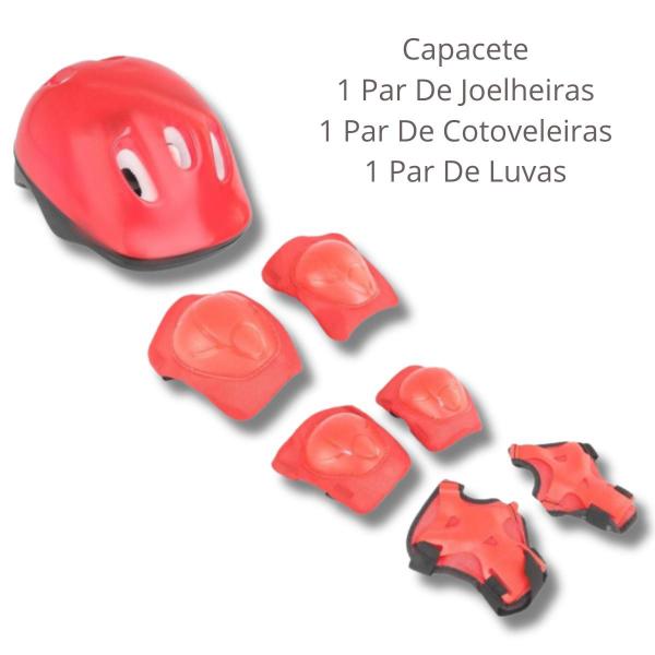 Imagem de Kit Proteção Infantil Capacete Joelheira Cotoveleira Luvas Vermelho