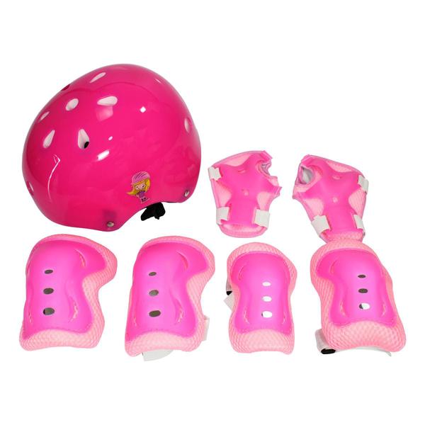 Imagem de Kit Proteção Infantil Juvenil Com Capacete E Joelheira Rosa