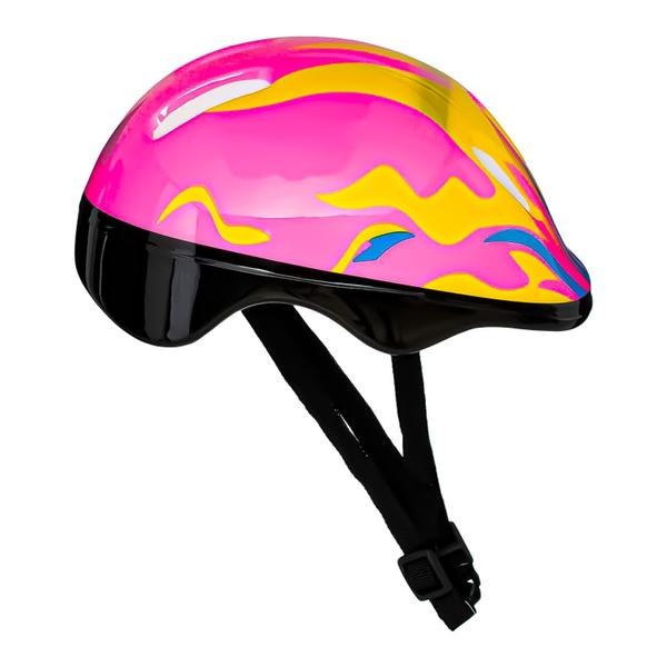 Imagem de Kit Proteção Infantil Radical Capacete Joelheira Cotoveleira Skate Patins Bicicleta Rosa Chamas Zippy Toys