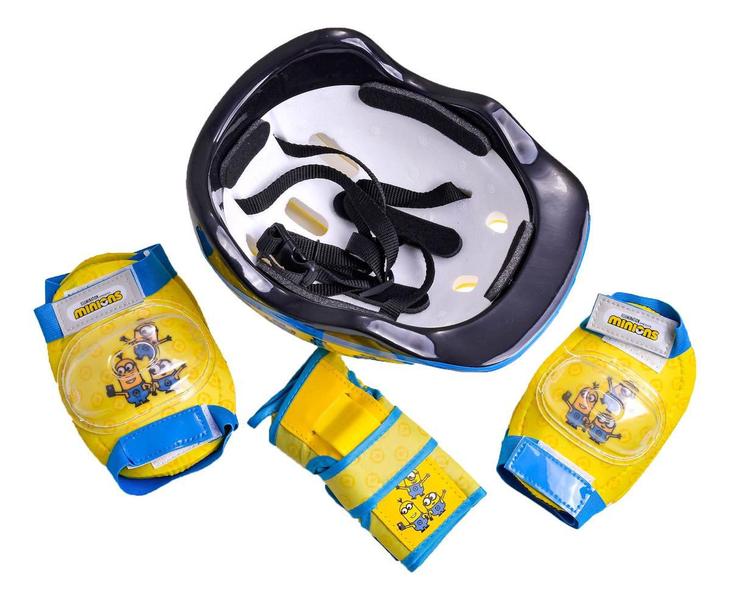 Imagem de Kit Proteção Minions Capacete Cotoveleira Joelheiras