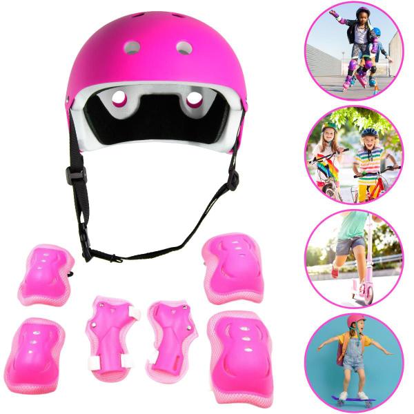 Imagem de Kit proteção semi profissional capacete patins bike skate bicicleta patinete infantil rosa