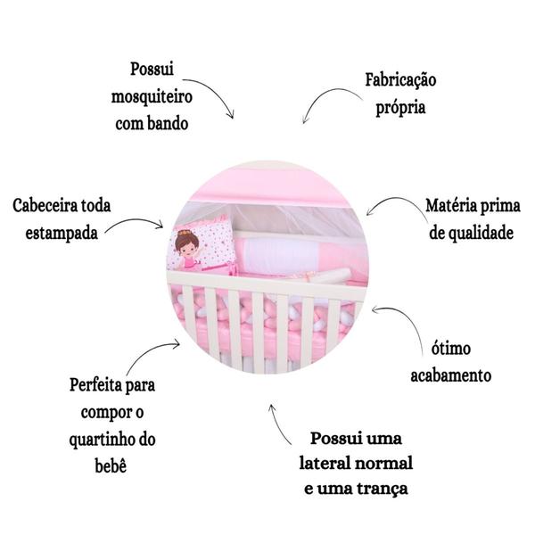 Kit Protetor Berço Americano Sublimado Menino Menina Trança 10 Peças - Maria's Baby Imagem de Kit Protetor Berço Americano Sublimado Menino Menina Trança 10 Peças