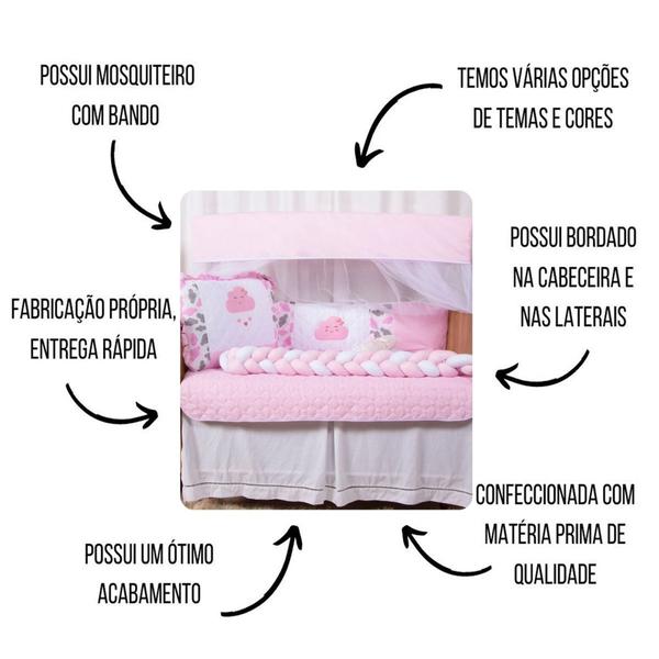 Kit Protetor Berço Americano Trança Bordado Menino Menina 10 Peças - Maria's Baby Imagem de Kit Protetor Berço Americano Trança Bordado Menino Menina 10 Peças