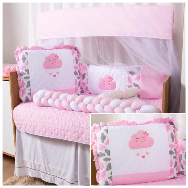 Kit Protetor Berço Americano Trança Bordado Menino Menina 10 Peças - Maria's Baby Imagem de Kit Protetor Berço Americano Trança Bordado Menino Menina 10 Peças