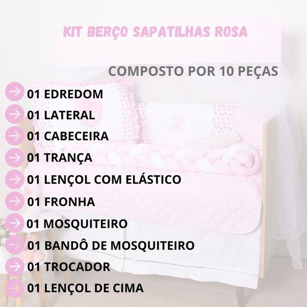 Imagem de Kit Protetor Berço com Trança Americano Bordado Menino Menina 10 Peças