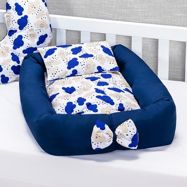 Kit Protetor Berço Completo Trançado Chuva de Amor Nuvem Marinho12 + Ninho Azul 4 peças - L2M Imagem de Kit Protetor Berço Completo Trançado Chuva de Amor Nuvem Marinho12 + Ninho Azul 4 peças