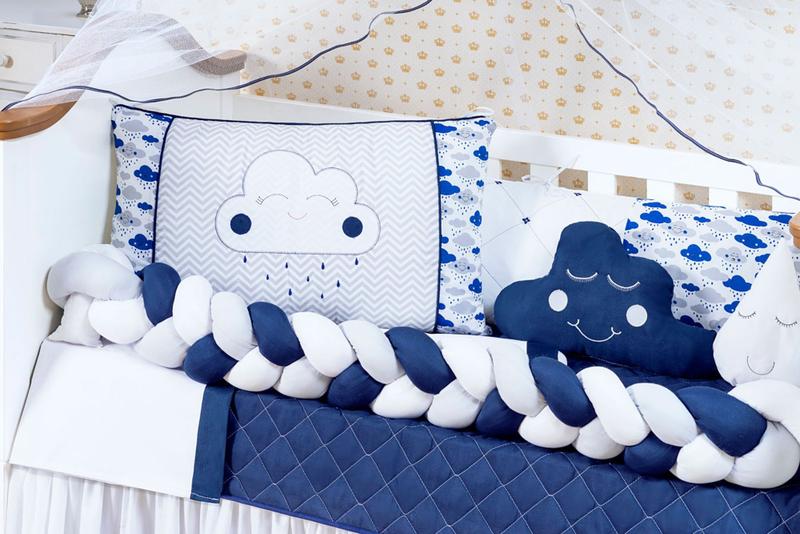 Kit Protetor Berço Completo Trançado Chuva de Amor Nuvem Marinho12 + Ninho Azul 4 peças - L2M Imagem de Kit Protetor Berço Completo Trançado Chuva de Amor Nuvem Marinho12 + Ninho Azul 4 peças