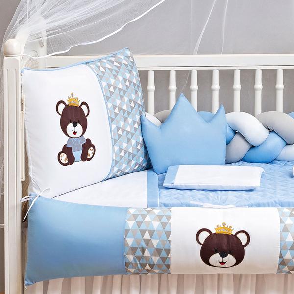 Kit Protetor Berço Trança Americano Urso Rei Original Azul Menino 12 peças com Saia de Berço - L2M Imagem de Kit Protetor Berço Trança Americano Urso Rei Original Azul Menino 12 peças com Saia de Berço