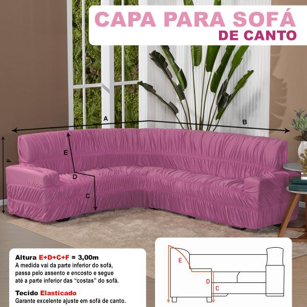 Imagem de Kit Protetor Capa De Sofá Canto 6Lugares Elasticada Rosa