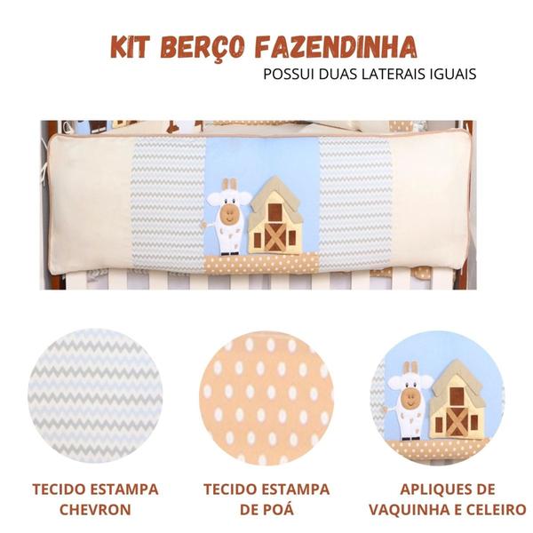 Imagem de Kit Protetor de Berço Americano Bebê Menino 10 Peças - Coleção Luxo