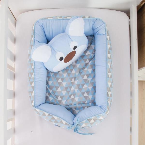 Kit Protetor De Berço Trança Urso Dengoso Bebê Azul + Ninho Redutor Com Almofada - Casa Pedro Imagem de Kit Protetor De Berço Trança Urso Dengoso Bebê Azul + Ninho Redutor Com Almofada