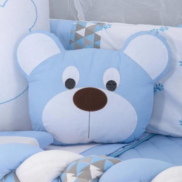 Kit Protetor De Berço Trança Urso Dengoso Bebê Azul + Ninho Redutor Com Almofada - Casa Pedro Imagem de Kit Protetor De Berço Trança Urso Dengoso Bebê Azul + Ninho Redutor Com Almofada