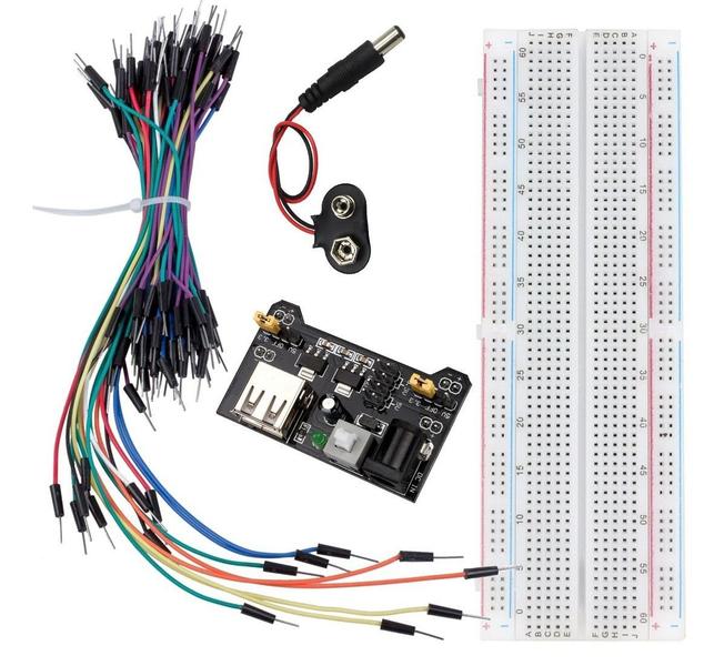 Imagem de Kit protoboard 830, regulador, jumper jp4 e jumper 65-fios