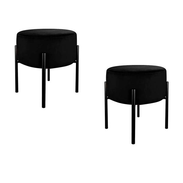 Imagem de Kit Puff Decorativo Base Metálica Preta Suede Preto - Vallisa Decor