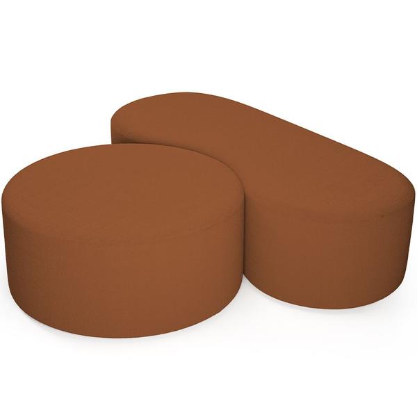 Imagem de Kit Puff Redondo Lola e Puff Recamier Orgânico Orbit W01 Bouclê Terracota - Lyam Decor