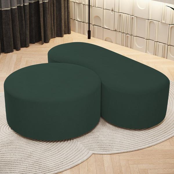 Imagem de Kit Puff Redondo Lola e Puff Recamier Orgânico Orbit W01 Suede Verde Musgo - Lyam Decor