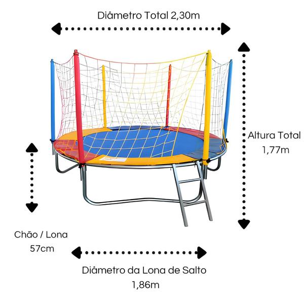 Imagem de Kit Pula Pula Trampolim 2,30m Piscina de Bolinhas Quadrada 1,50m Escorregador Médio Gangorra 1 Lugar