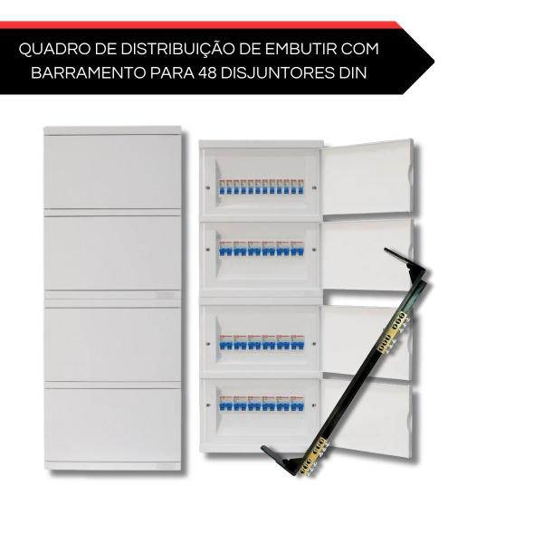 Imagem de Kit Quadro Para 48 Disjuntor + Barramento Terra/neutro 12 Polos - Fame