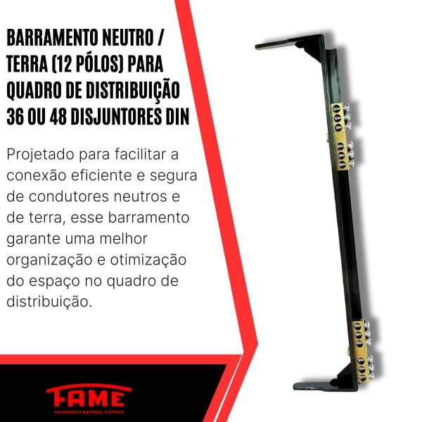 Imagem de Kit Quadro Para 48 Disjuntor + Barramento Terra/neutro 12 Polos - Fame