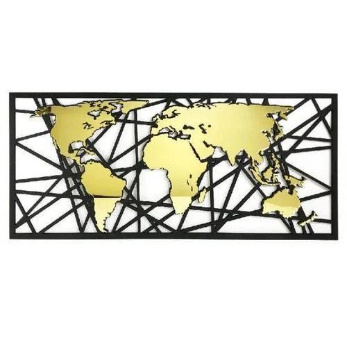 Imagem de Kit Quadros Mapa Mundi Abstrato Acrilico Dourado Mdf Vazado