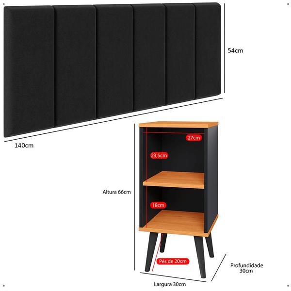 Kit Quarto 2 Mesinhas Charme Preto/Cinamomo Nicho Prateleira Cabeceira Suspensa Julia Preto Suede 1,40 Cama Casal Box - Lojas RPM Imagem de Kit Quarto 2 Mesinhas Charme Preto/Cinamomo Nicho Prateleira Cabeceira Suspensa Julia Preto Suede 1,40 Cama Casal Box - Lojas RPM