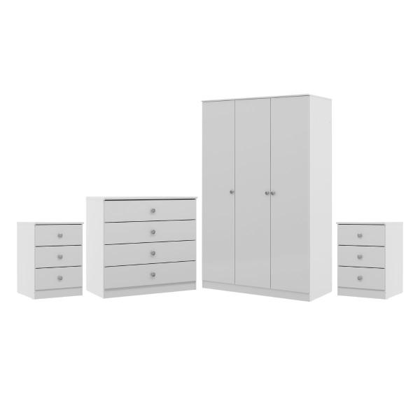 Imagem de Kit Quarto Completo Guarda-Roupa Cômoda Mesa de Cabeceira London Branco